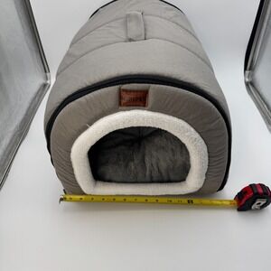 Gray Plush Tunnel Cat Bed with Removable Cushion